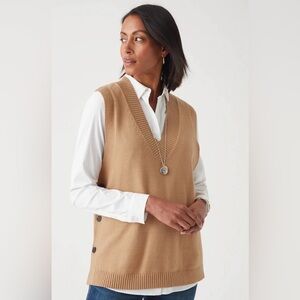 J Jill Side Button Sweater Vest Pullover V-Neck Camel Tank medium petite NEW